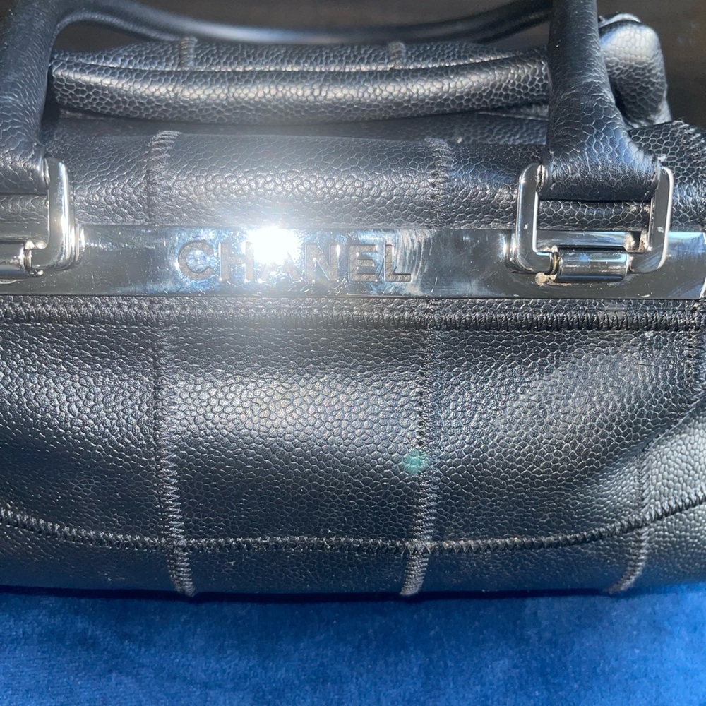 Vintage, rare Chanel Black Checkered Leather Shoulder Bag 10 1/2”X 6”